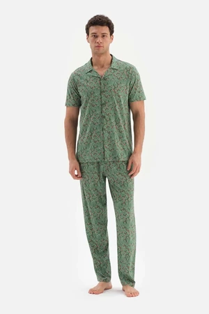 Dagi Green Shirt Printed Cotton Modal Pajamas Set