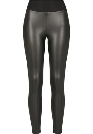 Women's black high-waisted synthetic leather leggings