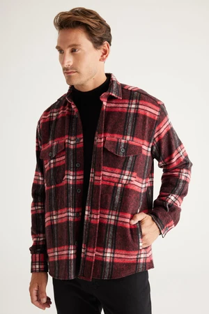 AC&Co / Altınyıldız Classics Men's Red-black Oversize Loose Cut Button Collar Checked Lumberjack Winter Shirt Jacket