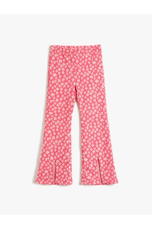 Koton Floral Spanish Leg Leggings Trousers with a Slit Detail Elastic Waist.