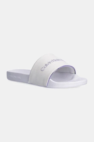 Pantofle Calvin Klein Jeans SLIDE INSTITUITIONAL MTR dámské, bílá barva, YW0YW01508