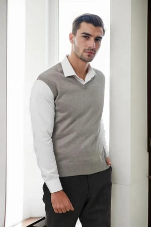 90829 Dewberry V Neck Sleeveless Knit Mens Sweater-LIGHT GREY