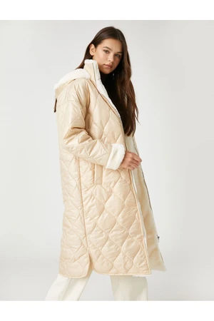 Koton Long Puffer Coat plüss részletesen cipzáras kapucnis zsebbel