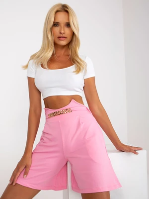 Pink cotton casual shorts with chain