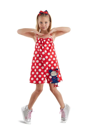 Denokids Red Polka Dot Girl's Woven Jumpsuit