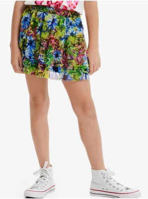 Blue-green girly floral skirt Desigual Garden - Girls