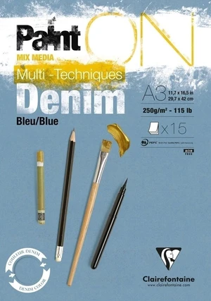 Clairefontaine Paint'On Pad Denim Blue Glued Album per schizzi A3 250 g