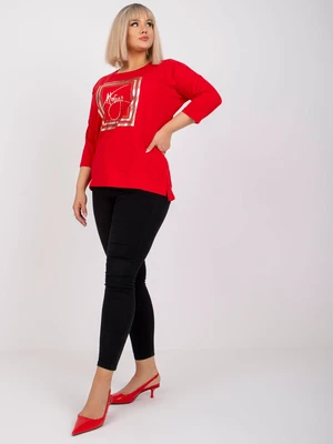 Angelicay Red Plus Size 3/4 Blouse Sleeve