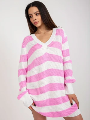 Pink and ecru striped oversize sweater