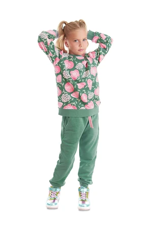 Denokids Pink Floral Girl's Green Winter Tracksuit