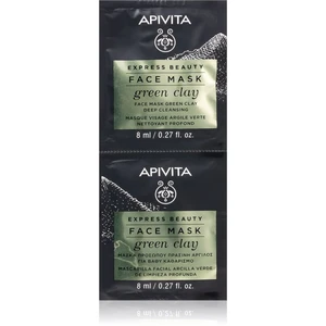 Apivita Express Beauty Cleansing Face Mask Green Clay čisticí a vyhlazující pleťová maska se zeleným jílem 2 x 8 ml