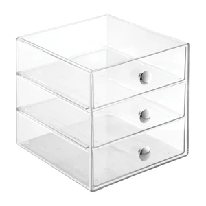 Transparentný úložný box s 3 zásuvkami iDesign Drawers, výška 16,5 cm