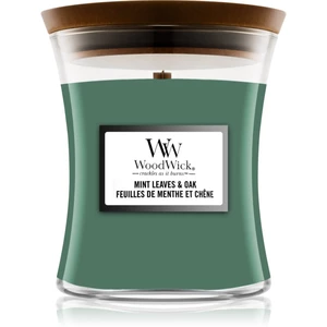 Woodwick Mint Leaves & Oak vonná sviečka s dreveným knotom 275 g