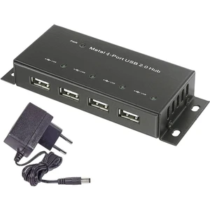 Renkforce  4 porty USB 2.0 hub kovový ukazovateľ, pre montáž na stenu čierna