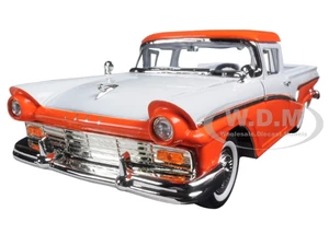 1957 Ford Ranchero Pickup Orange and White 1/18 Diecast Model Car by Road Signature