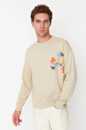 Trendyol Stone Men's Oversize/Wide-Fit Crew Neck Geometric Printed Sweatshirt