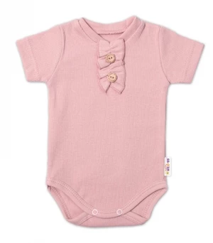 Baby Nellys Kojenecké žebrované body s knoflíčky kr. rukáv, Girl - pudrové, vel. 80 (9-12m)