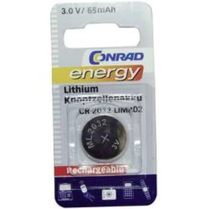 Lithiový knoflíkový akumulátor Conrad energy, velikost CR2032, 65 mAh, 3 V