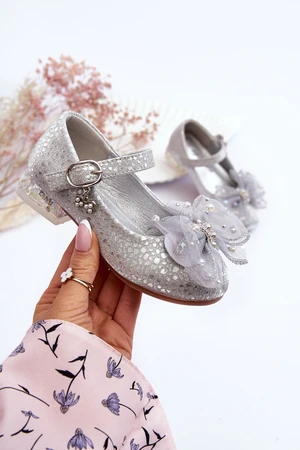 Children's ballerinas with Velcro bow silver-Grey Nicola