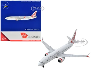 Boeing 737 MAX 8 Commercial Aircraft "Virgin Australia" White with Red Tail Graphics 1/400 Diecast Model Airplane by GeminiJets