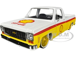 1973 Chevrolet Cheyenne 10 Pickup Truck White and Yellow with Red Stripes "Shell Oil" Limited Edition to 7050 pieces Worldwide 1/24 Diecast Model Car