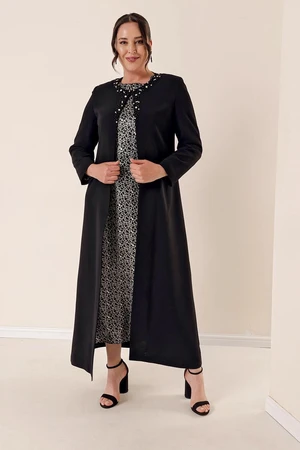 By Saygı Imported Crepe Ingredient Long Sleeve Dress, Lined Long Caftan Etc. Suit Black