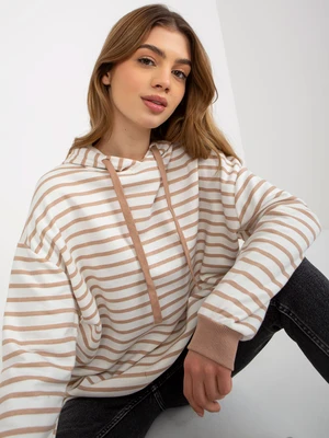 Camel and white loose striped hoodie