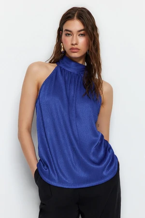 Trendyol Saks High Collar Pleated Knitted Blouse