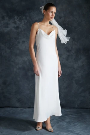 Trendyol Bridal White Accessories Woven Satin Wedding / Wedding Elegant Evening Dress