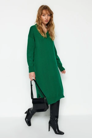 Trendyol Emerald Green Maxi Knitwear Wide Pattern Dress