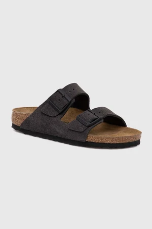 Semišové pantofle Birkenstock Arizona dámské, šedá barva, 1028592