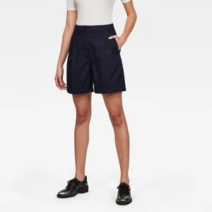 G-STAR Krátke nohavice - Pleated high short wmn tmavomodré