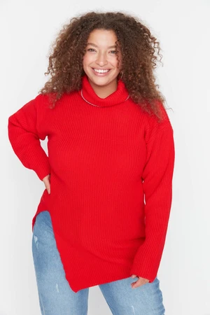 Trendyol Curve Red Turtleneck Slit Knitwear Sweater