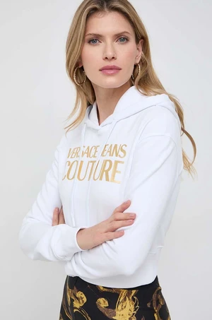 Bavlněná mikina Versace Jeans Couture dámská, bílá barva, s kapucí, potiskem, 76HAIT04 CF01T