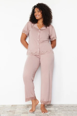 Trendyol Curve Dusty Rose Lace Knitted Pajama Set