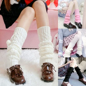 Women Girls Knit Winter Leg Warmers Punk Lolita Gothic Style Knit Leg Sleeve Knee Japanese Y2k Elastic Socks High Boot Stockings