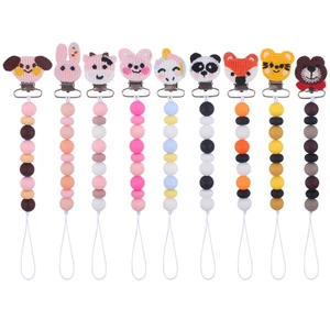 Cartoon Silicone Bead Pacifier Clips Holder Newborn Soother Chains for Baby Girl