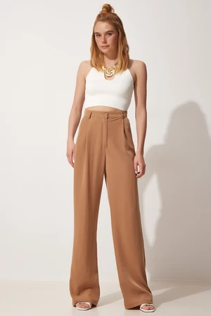 Happiness İstanbul Women's Biscuit Flowy Ayrobin Palazzo Pants