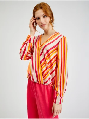 Orsay Pink-Orange Ladies Striped Satin Blouse - Women