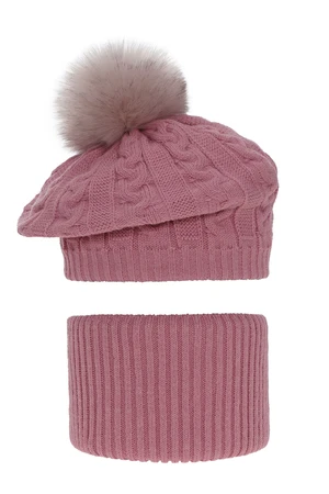 AGBO Girl's winter set: hat and tube scarf pink Koffi with pompom