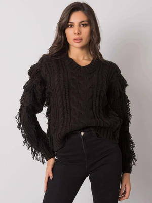 RUE PARIS Black sweater with fringes