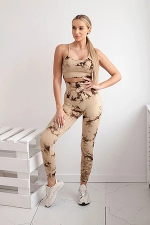 Dámský fitness set top + push up legíny -  béžová Camel