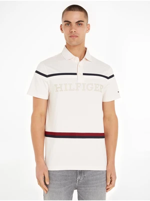 Krémové pánské polo tričko Tommy Hilfiger - Pánské