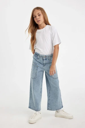 DEFACTO Girl's Wide Leg Wide Leg Elastic Waist Pocket Jean Trousers