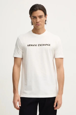 Bavlnené tričko Armani Exchange pánske, béžová farba, s potlačou, XM000127 AF10356