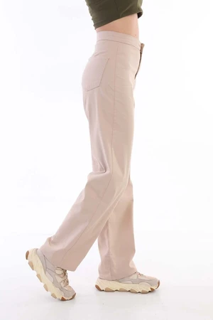 BİKELİFE Women's Beige High Waist Lycra Palazzo Pants