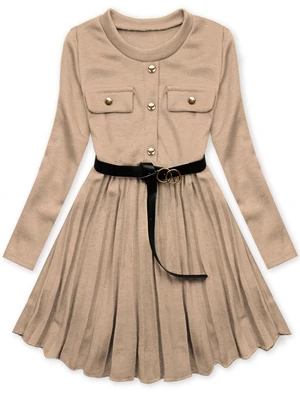 Mädchenkleid mit Gürtel Beige