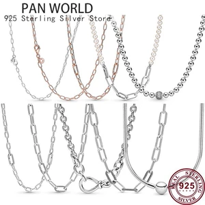 Hot Selling 925 Sterling Silver Shining Chain Link Me Series Original Women's Logo Necklace High Quality DIY Charm Jewelry