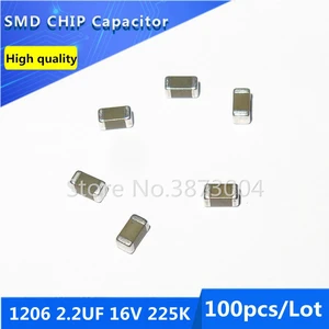 100pcs 1206 2.2UF 16V 225K 10% Thick Film Chip Multilayer Ceramic Capacitor