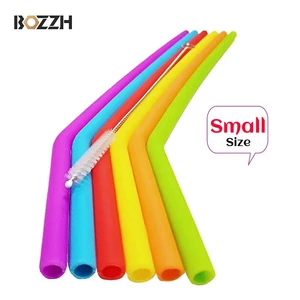 BOZZH 6Pcs Reusable Silicone Drinking Straws Food Grade Silicone Straws Drinking With Cleaning Brush Party Straws BPA Free